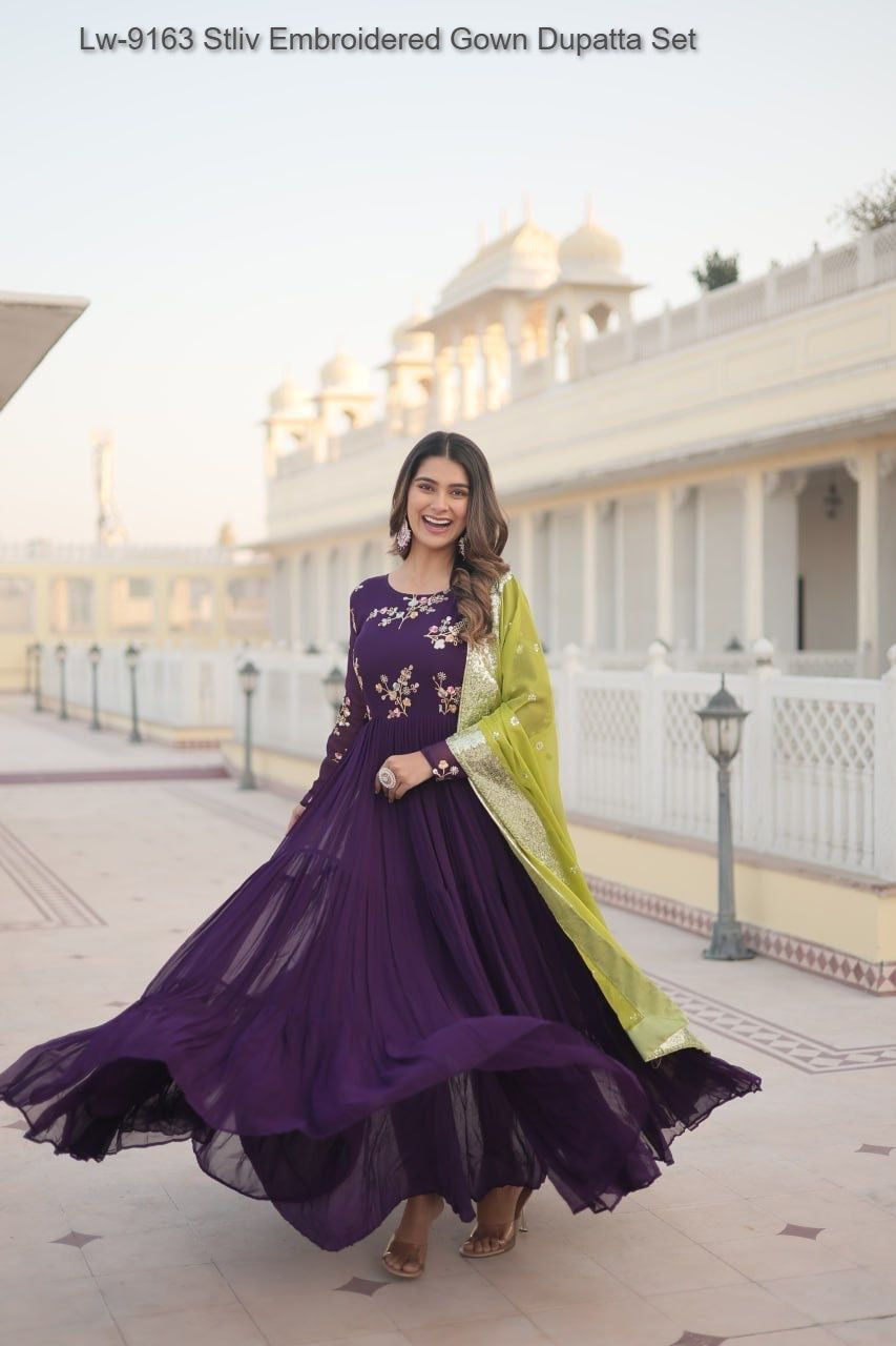 Lw-9163 Stliv Embroidered Gown Dupatta Set
