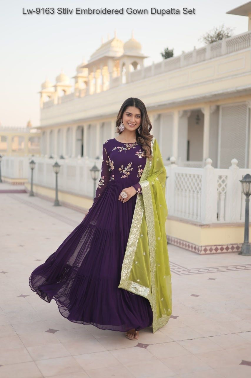 Lw-9163 Stliv Embroidered Gown Dupatta Set