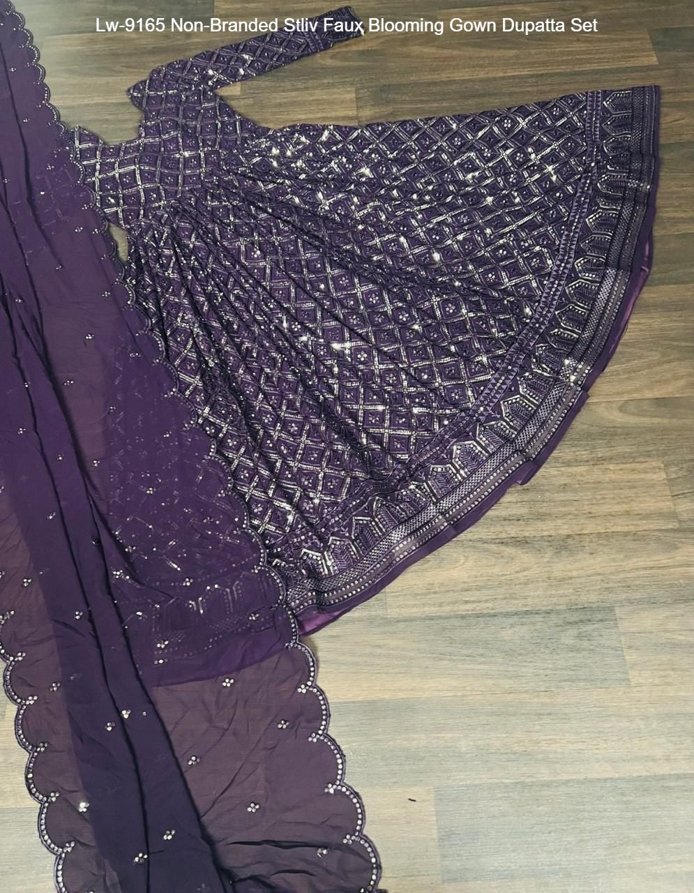 Lw-9165 Non-Branded Stliv Faux Blooming Gown Dupatta Set