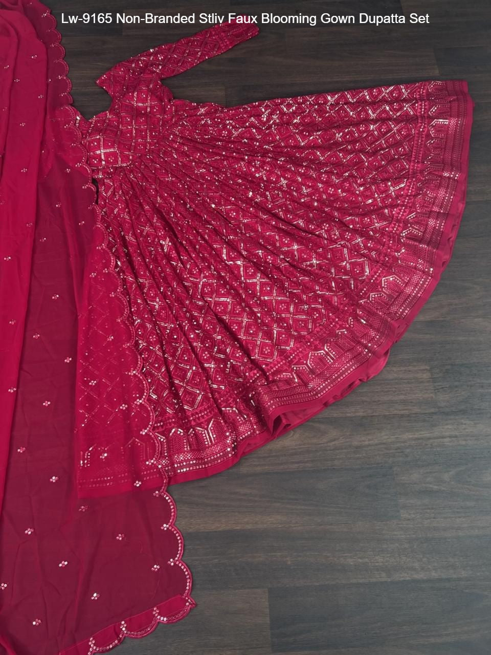 Lw-9165 Non-Branded Stliv Faux Blooming Gown Dupatta Set