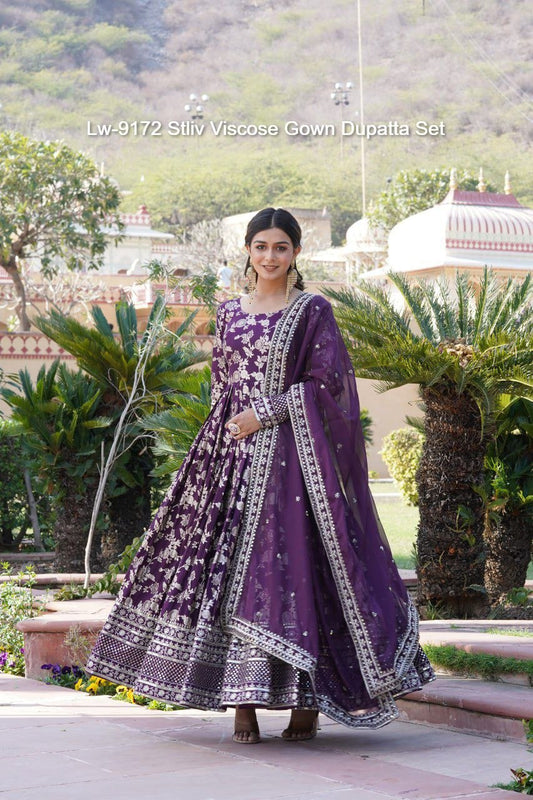 Lw-9172 Stliv Viscose Gown Dupatta Set