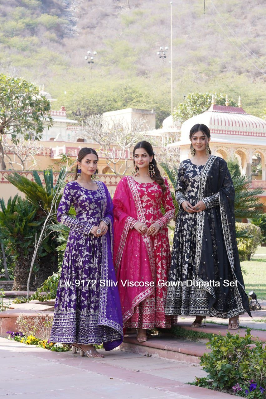 Lw-9172 Stliv Viscose Gown Dupatta Set