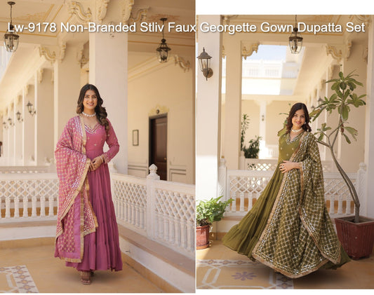 Lw-9178 Non-Branded Stliv Faux Georgette Gown Dupatta Set