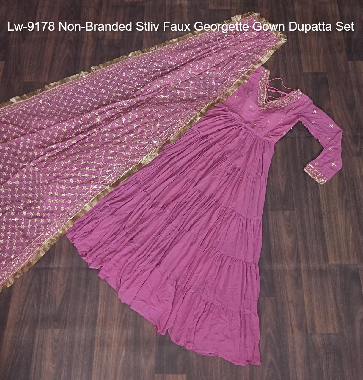 Lw-9178 Non-Branded Stliv Faux Georgette Gown Dupatta Set