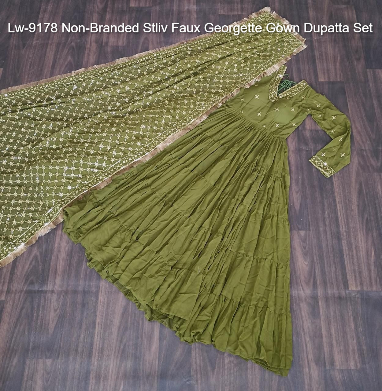 Lw-9178 Non-Branded Stliv Faux Georgette Gown Dupatta Set