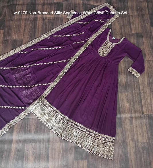 Lw-9179 Non-Branded Stliv Sequence Work Gown Dupatta Set