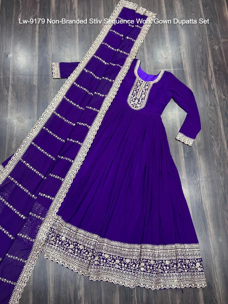 Lw-9179 Non-Branded Stliv Sequence Work Gown Dupatta Set