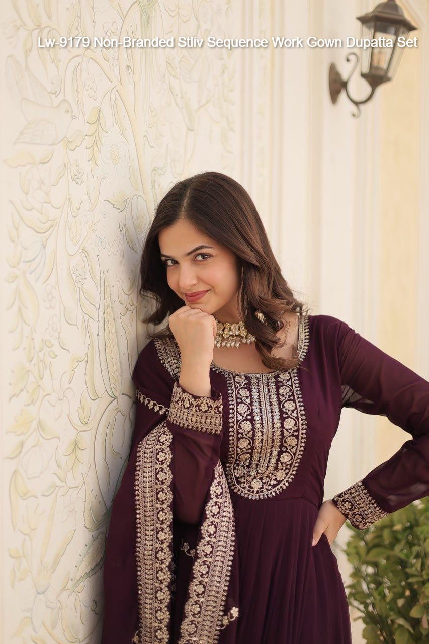 Lw-9179 Non-Branded Stliv Sequence Work Gown Dupatta Set