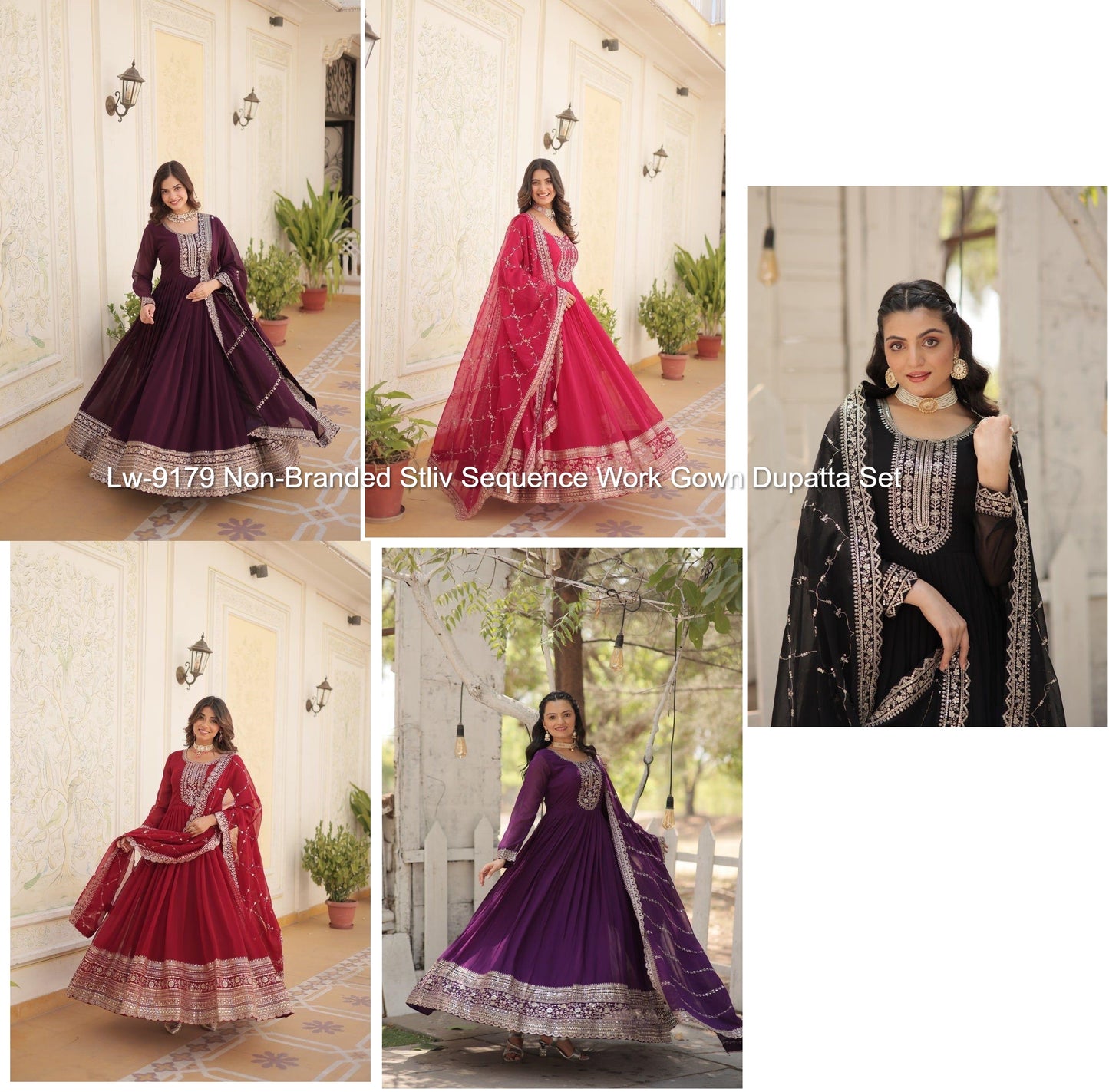 Lw-9179 Non-Branded Stliv Sequence Work Gown Dupatta Set
