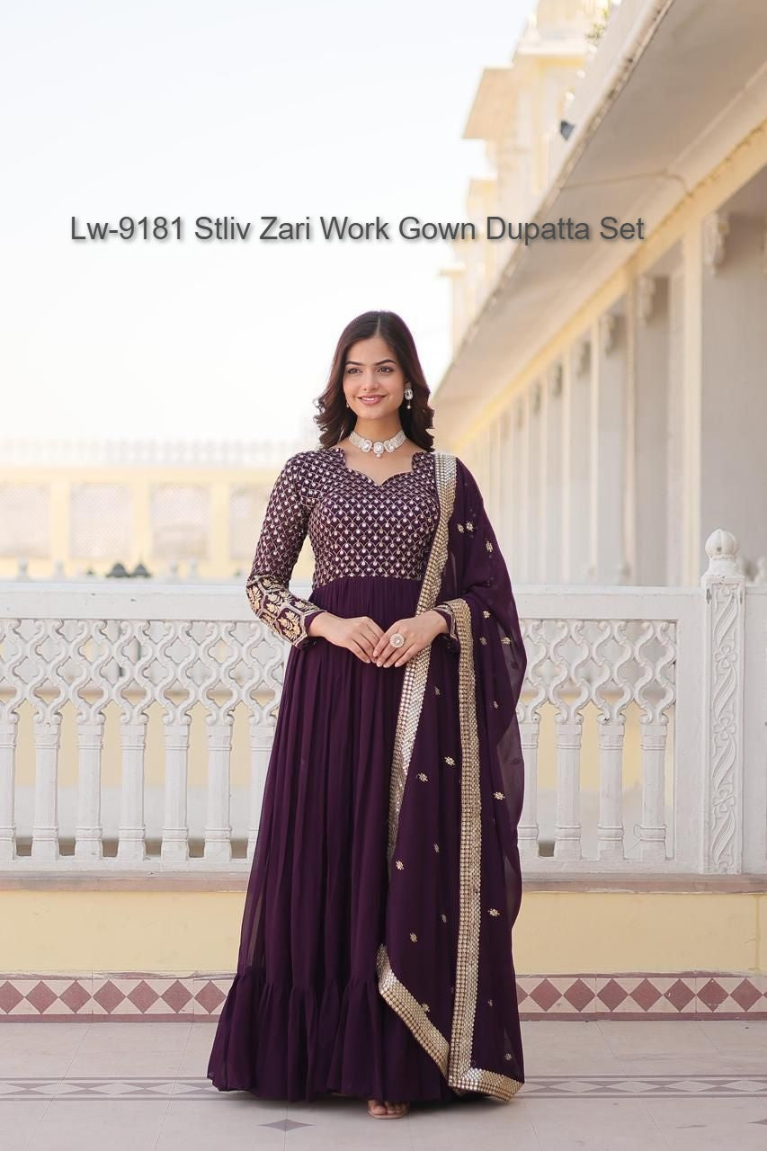 Lw-9181 Stliv Zari Work Gown Dupatta Set