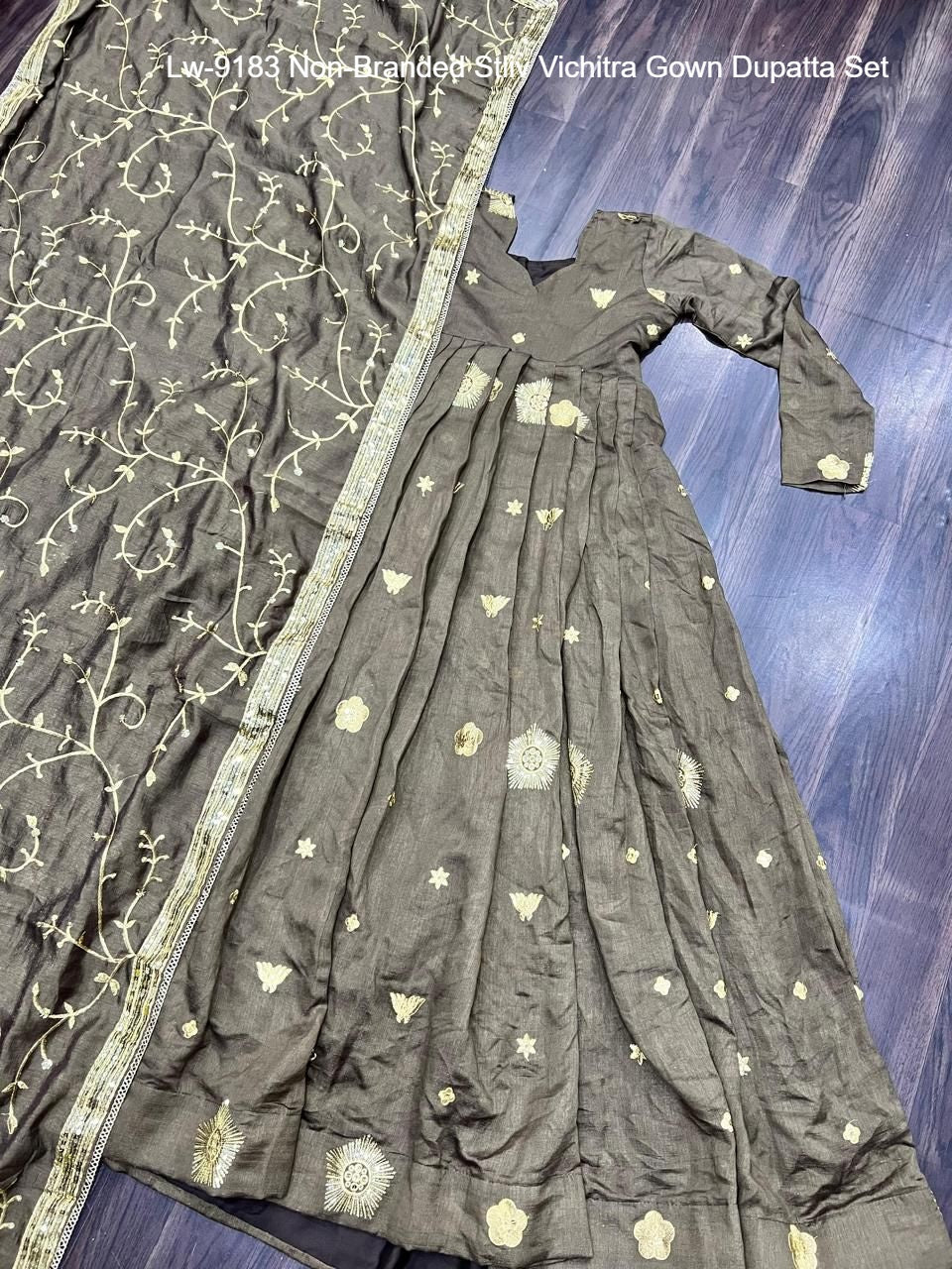 Lw-9183 Non-Branded Stliv Vichitra Gown Dupatta Set