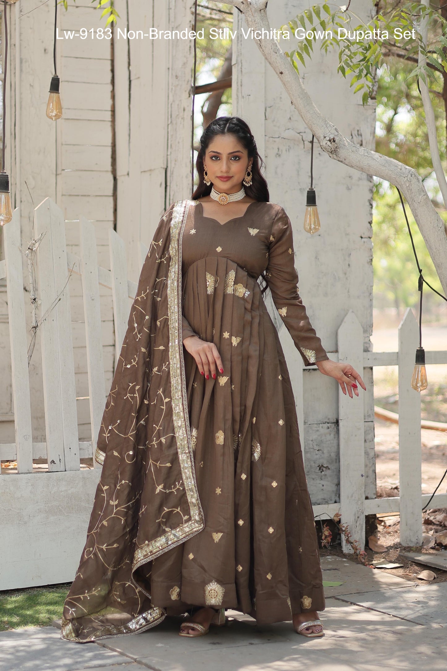 Lw-9183 Non-Branded Stliv Vichitra Gown Dupatta Set