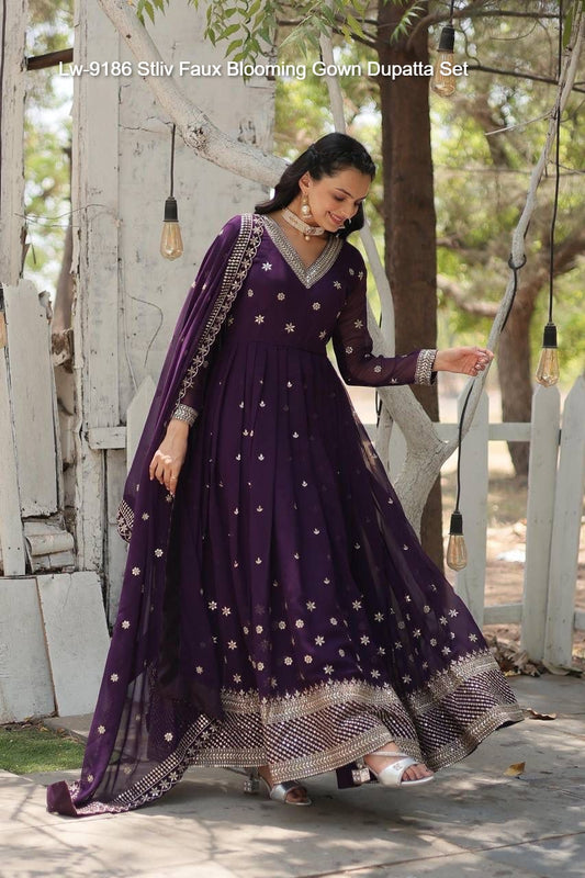 Lw-9186 Stliv Faux Blooming Gown Dupatta Set