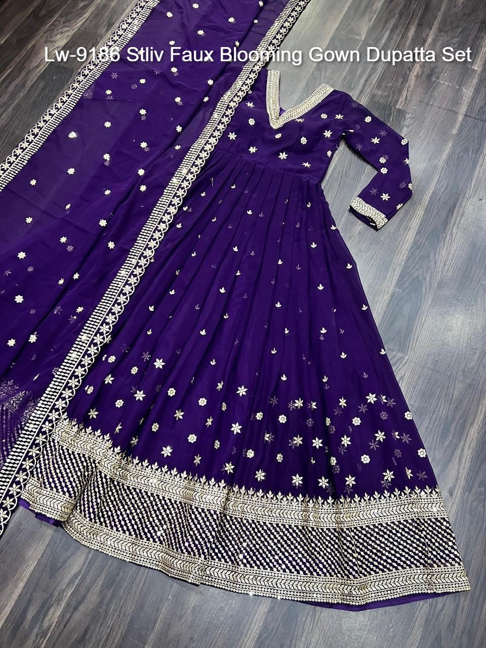 Lw-9186 Stliv Faux Blooming Gown Dupatta Set