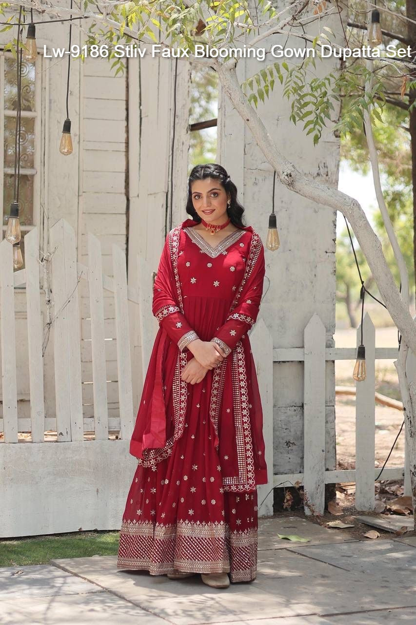 Lw-9186 Stliv Faux Blooming Gown Dupatta Set