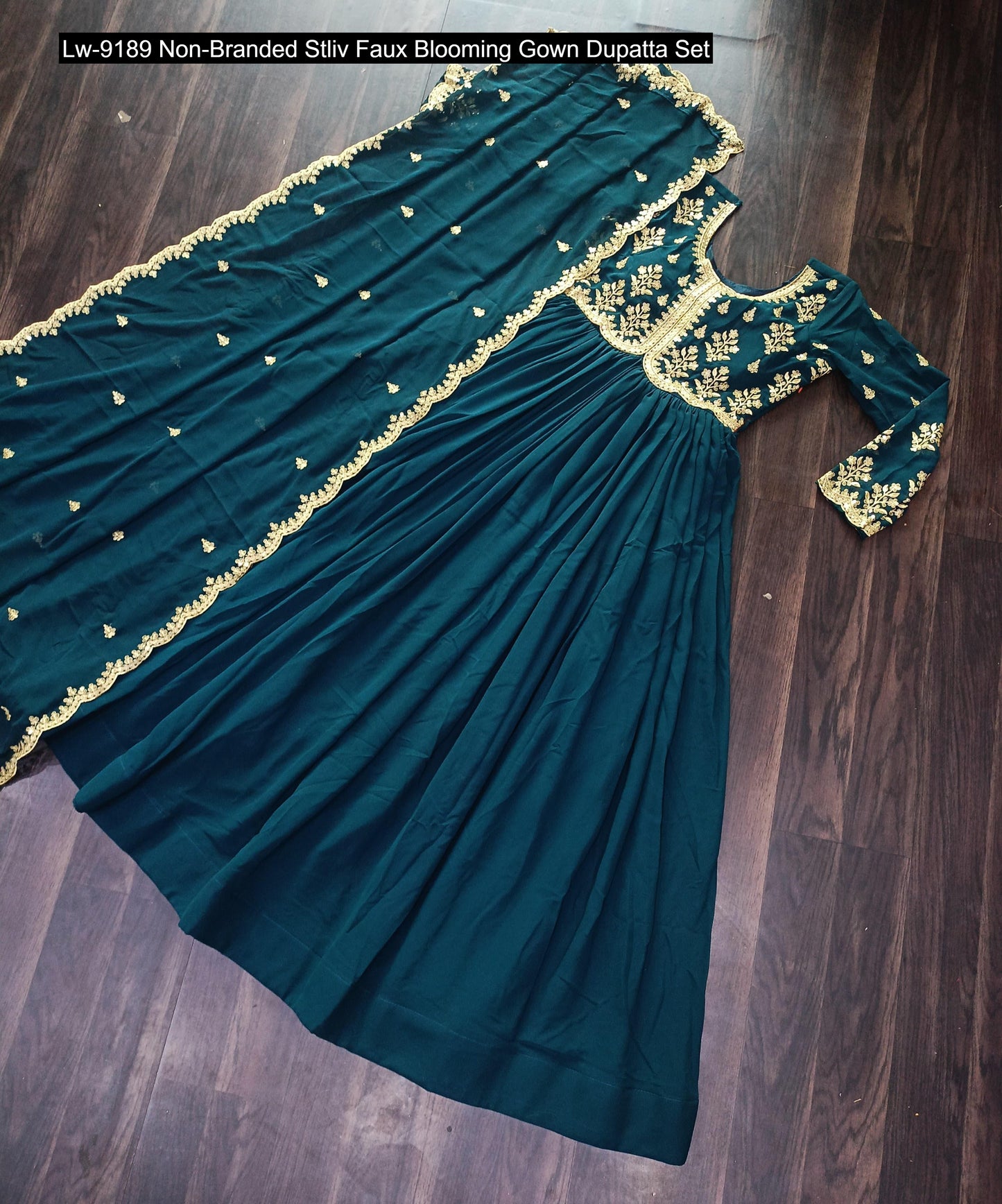 Lw-9189 Non-Branded Stliv Faux Blooming Gown Dupatta Set