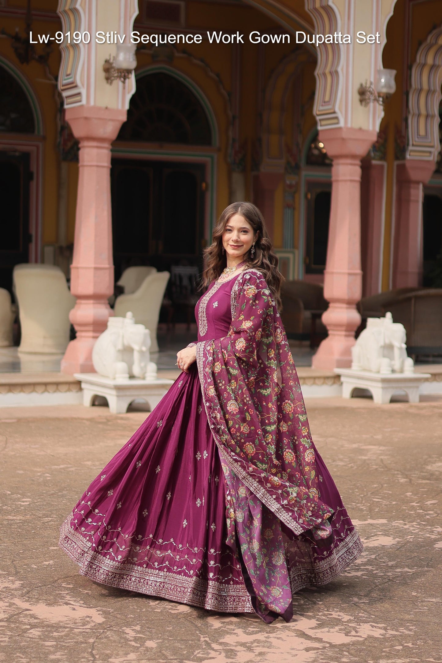 Lw-9190 Stliv Sequence Work Gown Dupatta Set