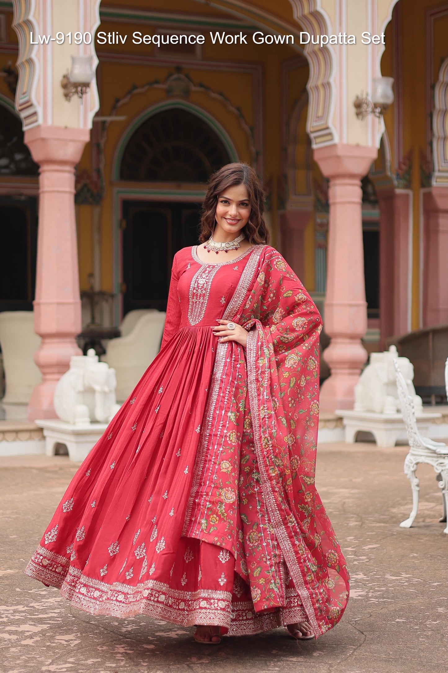 Lw-9190 Stliv Sequence Work Gown Dupatta Set