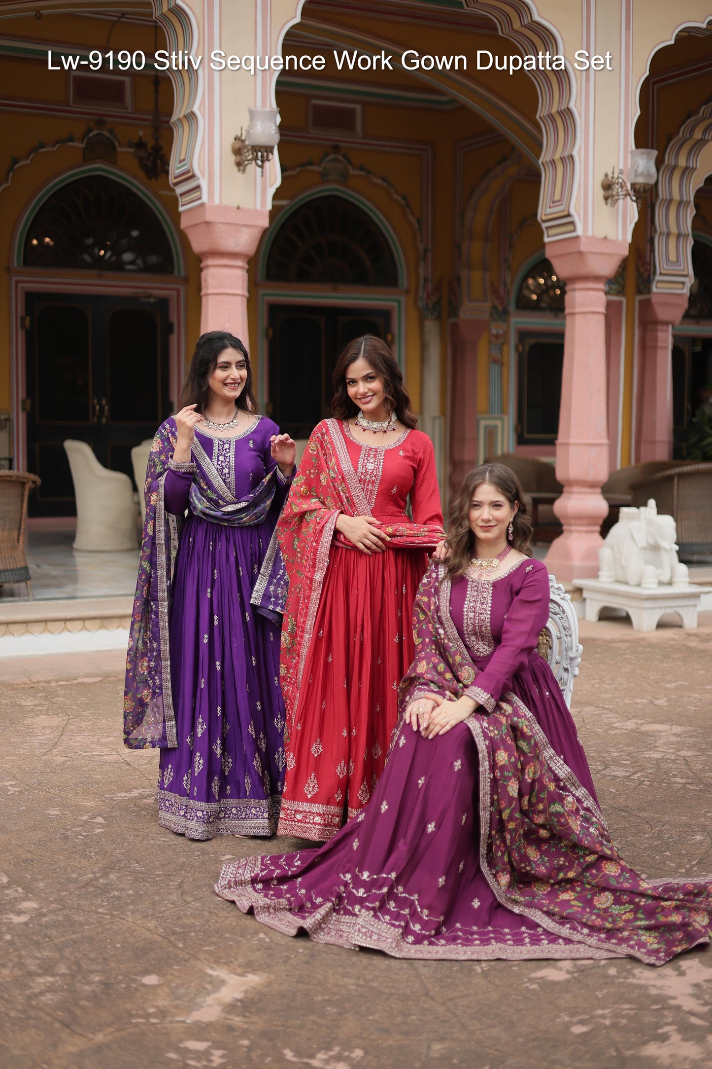 Lw-9190 Stliv Sequence Work Gown Dupatta Set