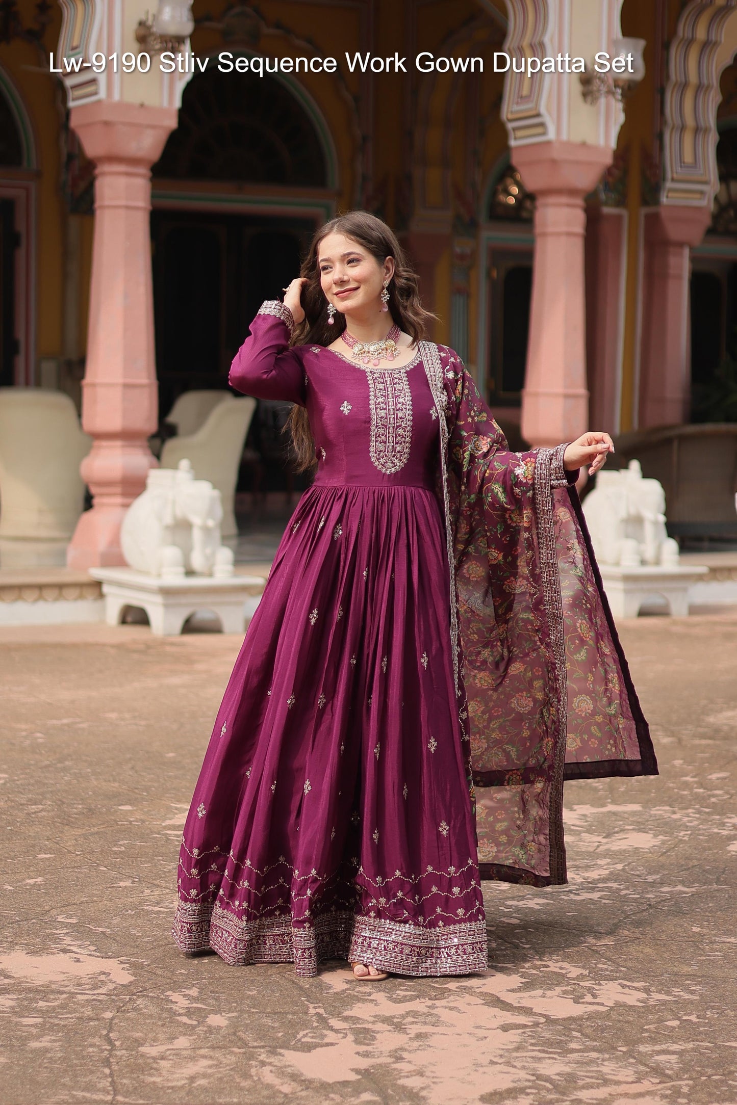 Lw-9190 Stliv Sequence Work Gown Dupatta Set