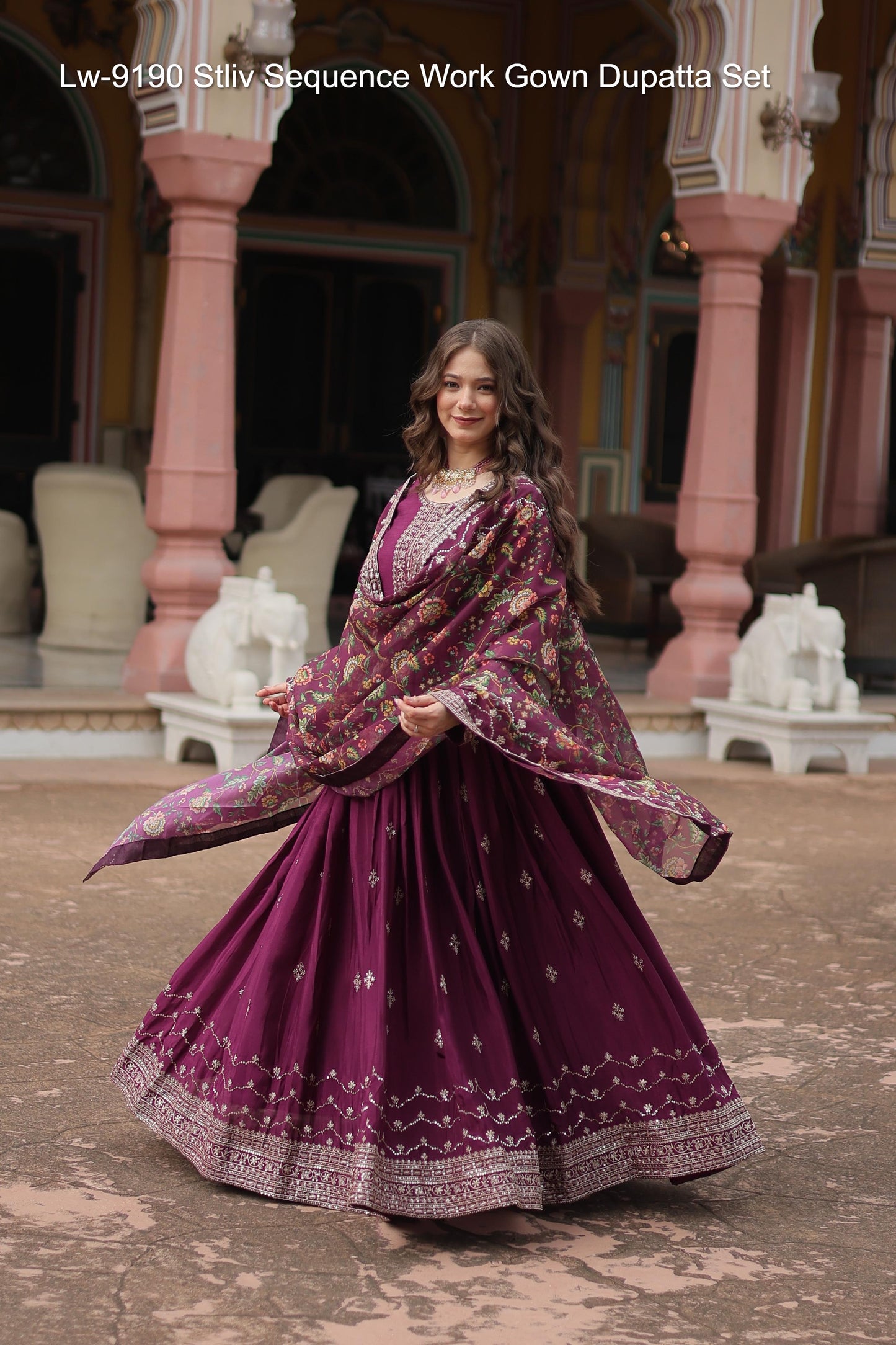 Lw-9190 Stliv Sequence Work Gown Dupatta Set