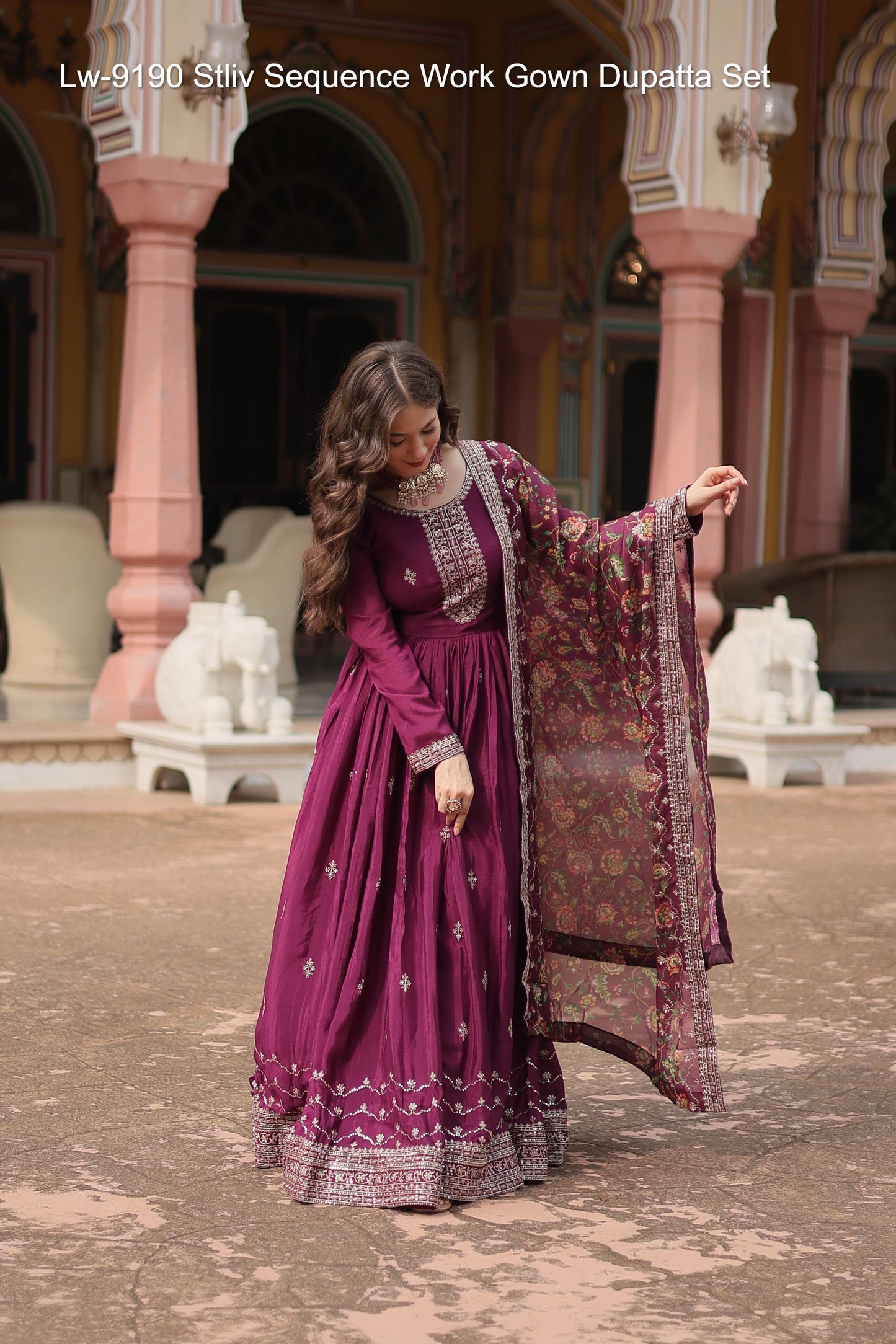 Lw-9190 Stliv Sequence Work Gown Dupatta Set