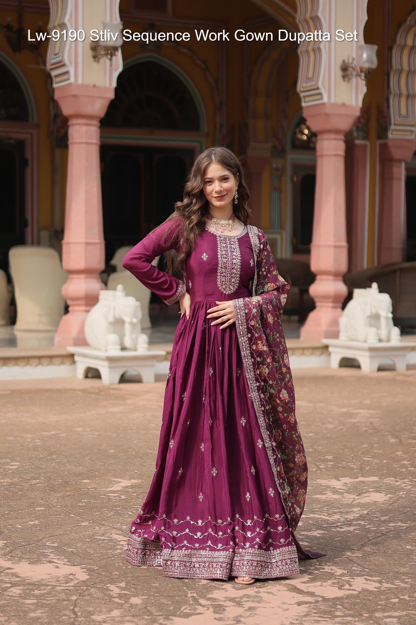 Lw-9190 Stliv Sequence Work Gown Dupatta Set