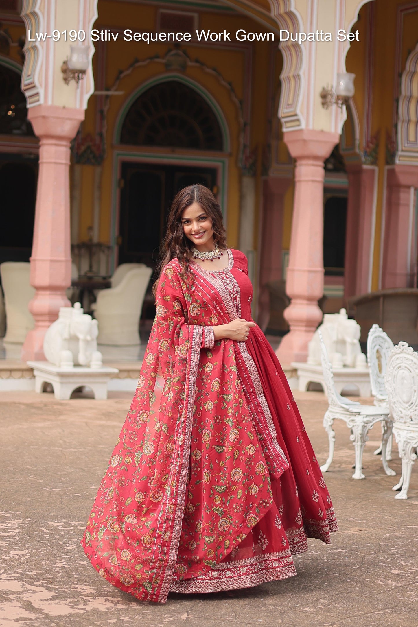 Lw-9190 Stliv Sequence Work Gown Dupatta Set