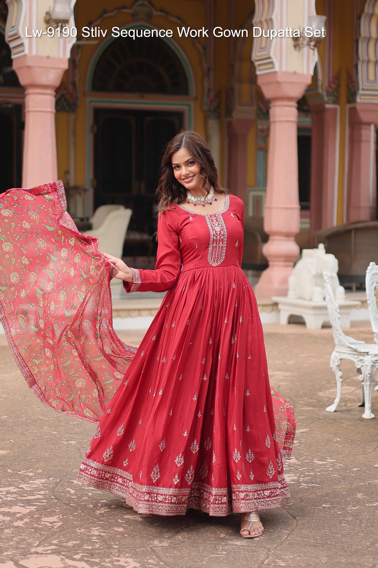 Lw-9190 Stliv Sequence Work Gown Dupatta Set