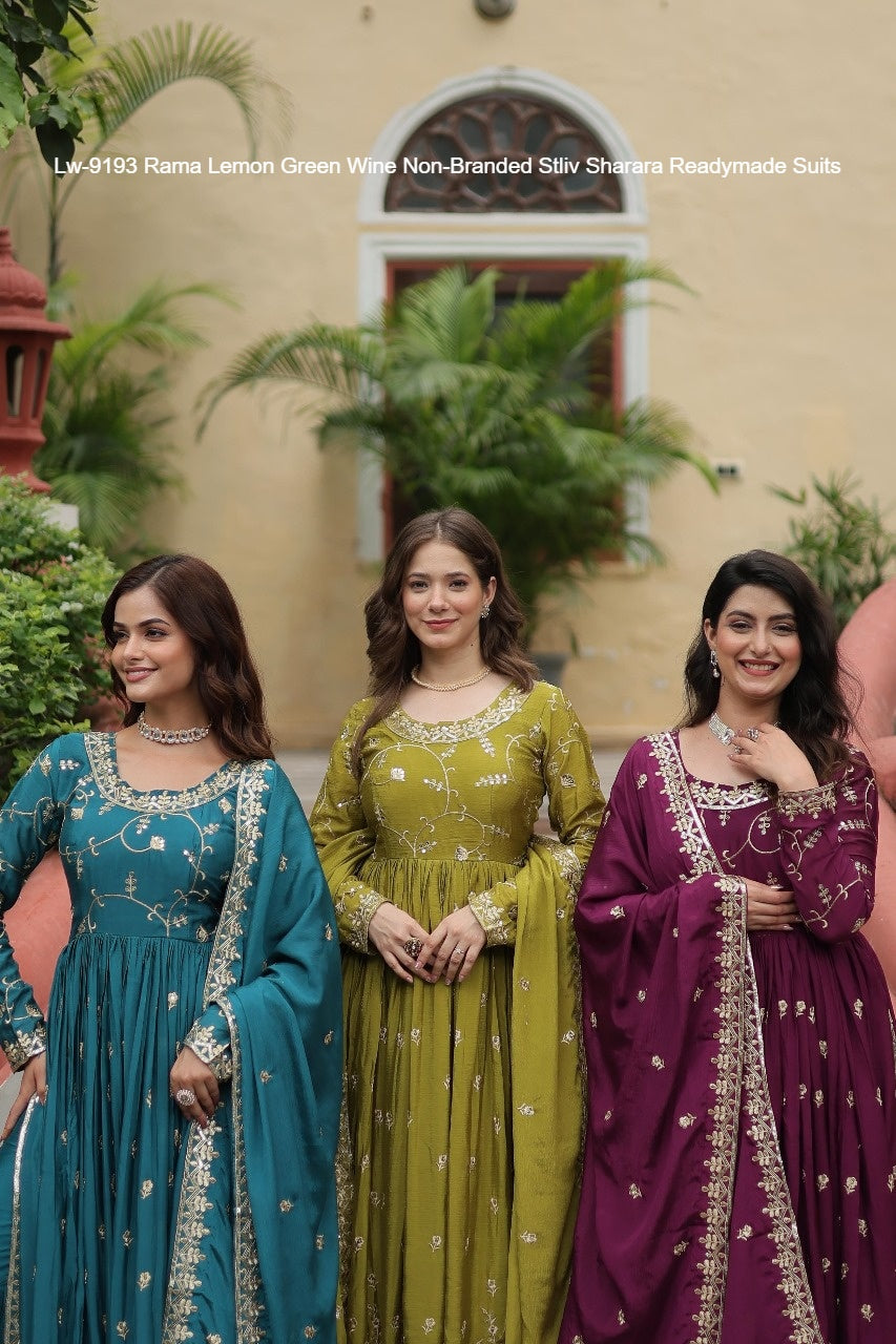 Lw-9193 Rama Lemon Green Wine Non-Branded Stliv Sharara Readymade Suits