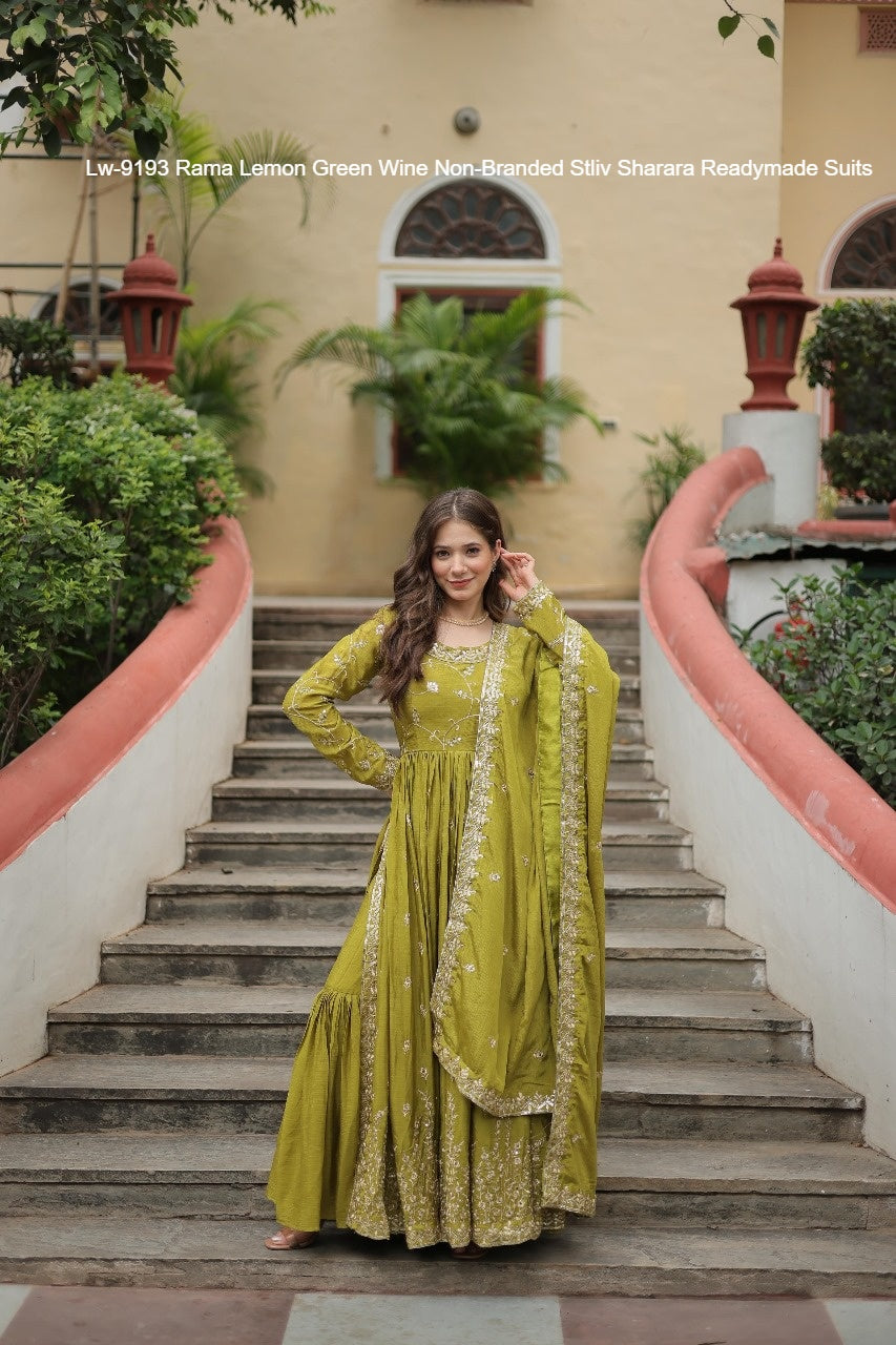 Lw-9193 Rama Lemon Green Wine Non-Branded Stliv Sharara Readymade Suits