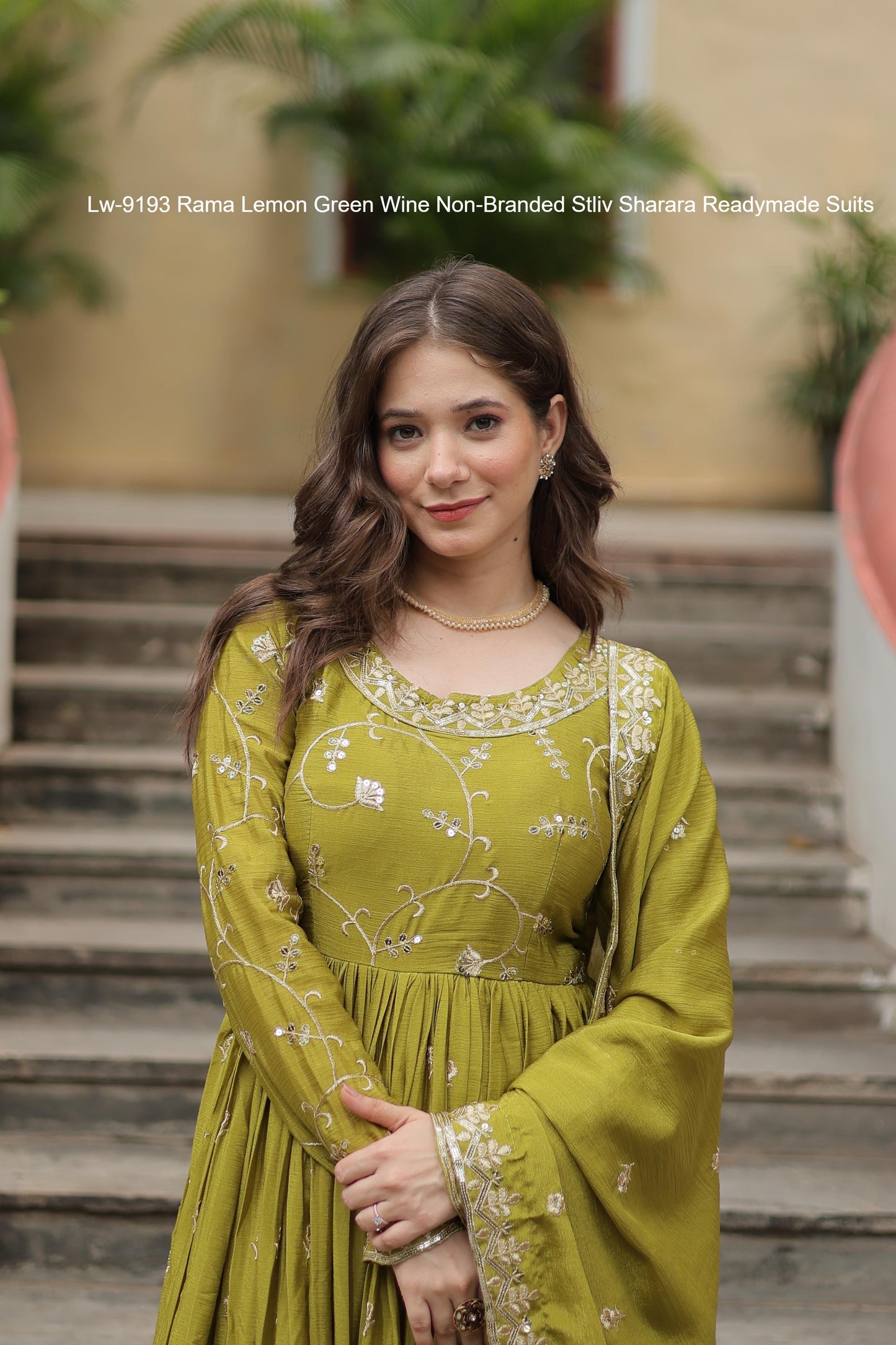 Lw-9193 Rama Lemon Green Wine Non-Branded Stliv Sharara Readymade Suits