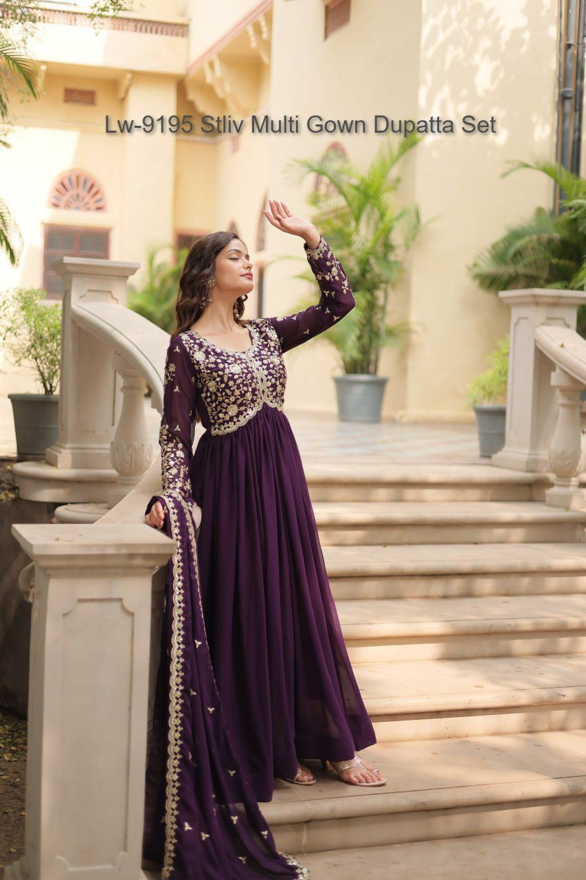 Lw-9195 Stliv Multi Gown Dupatta Set