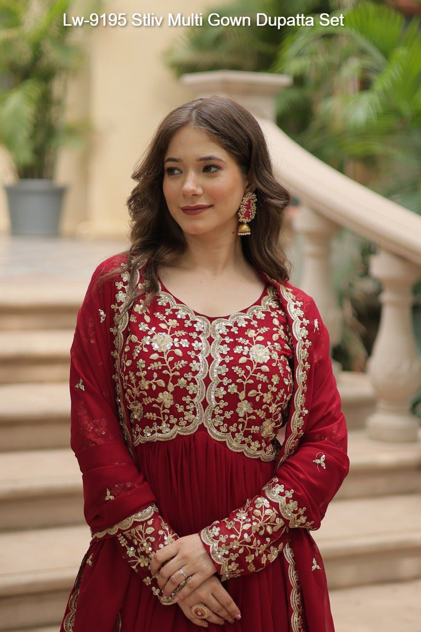 Lw-9195 Stliv Multi Gown Dupatta Set