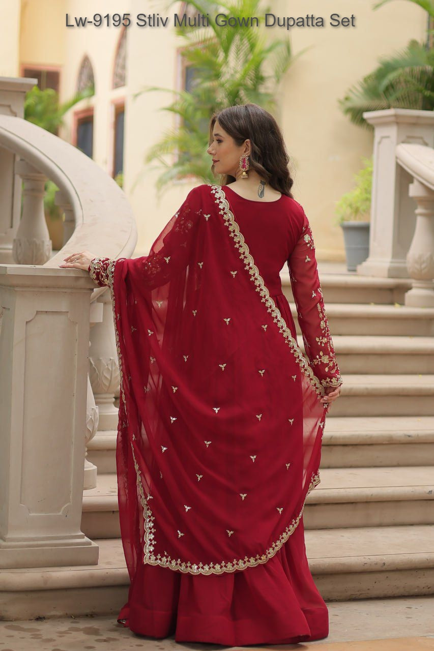 Lw-9195 Stliv Multi Gown Dupatta Set