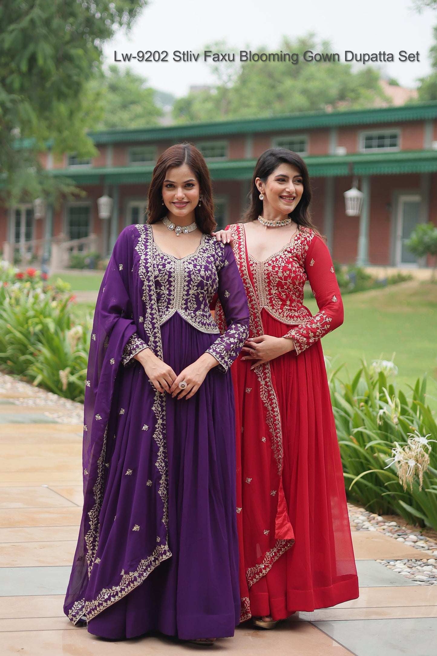 Lw-9202 Stliv Faxu Blooming Gown Dupatta Set