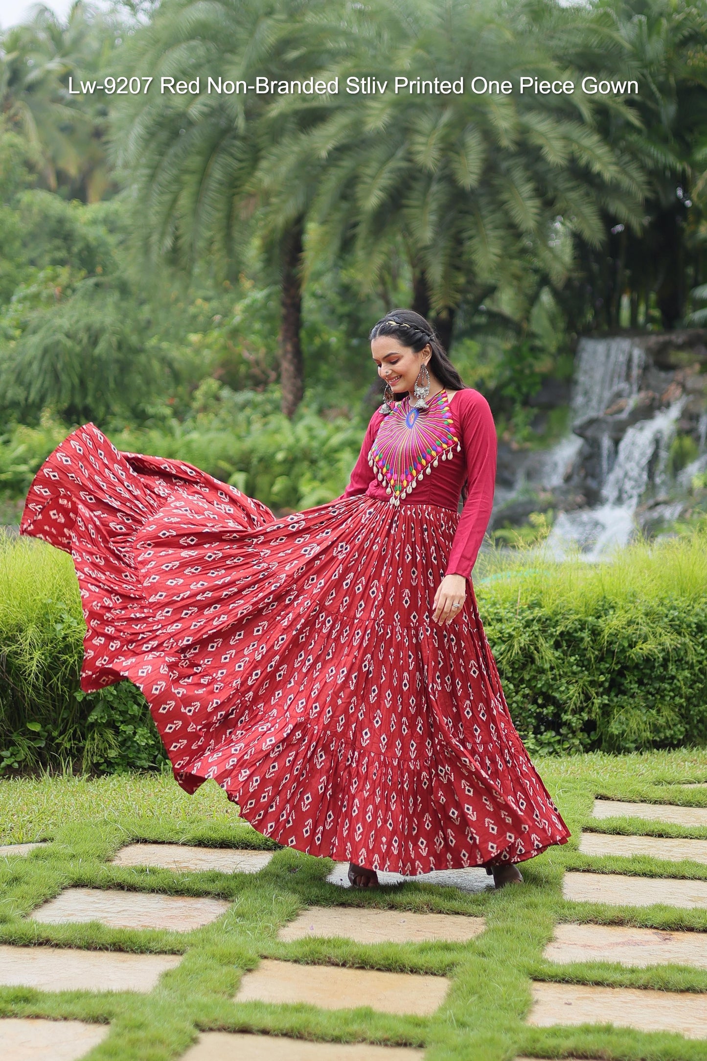 Lw-9207 Red Non-Branded Stliv Printed One Piece Gown