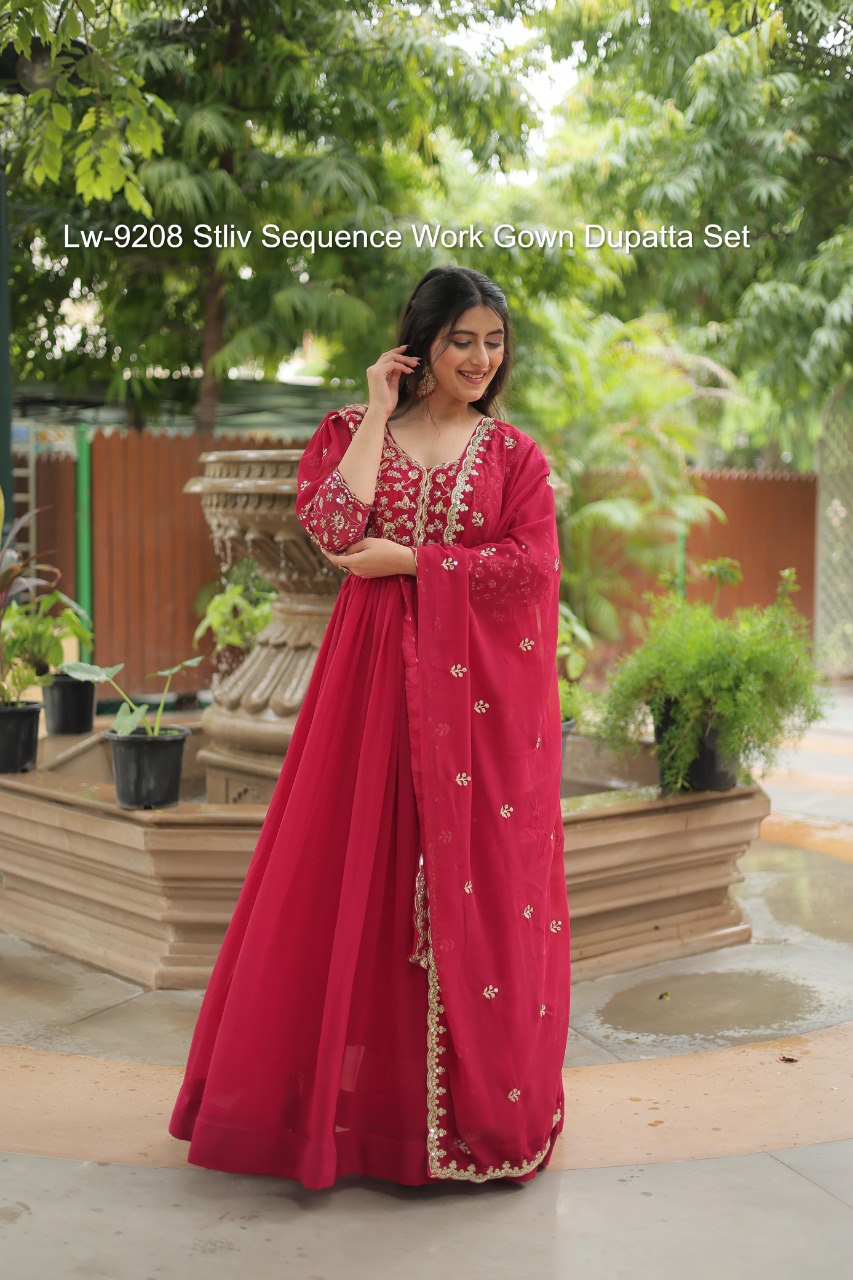 Lw-9208 Stliv Sequence Work Gown Dupatta Set