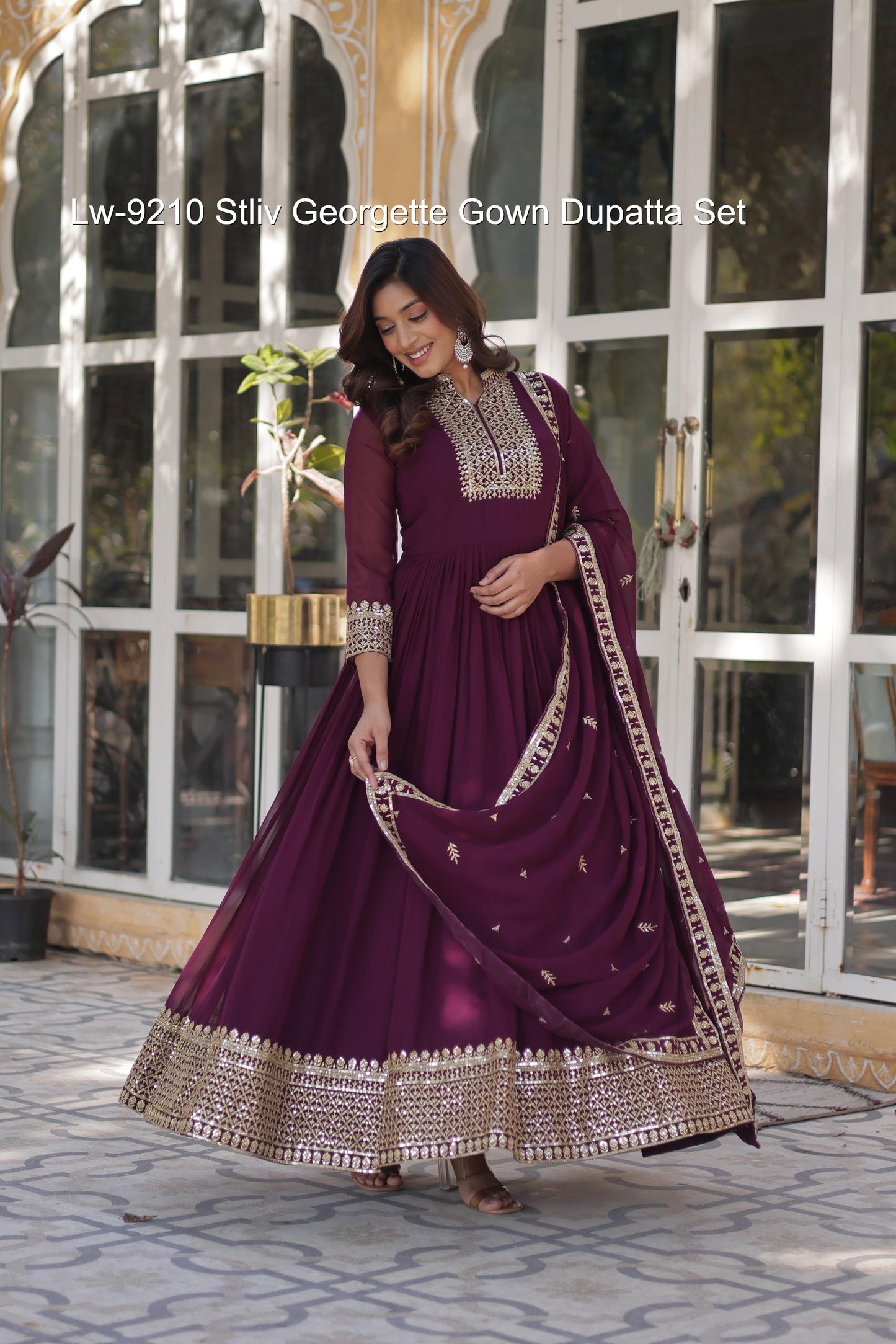 Lw-9210 Stliv Georgette Gown Dupatta Set