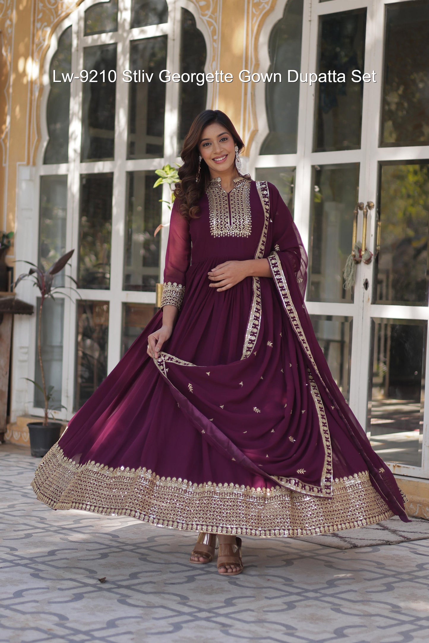 Lw-9210 Stliv Georgette Gown Dupatta Set