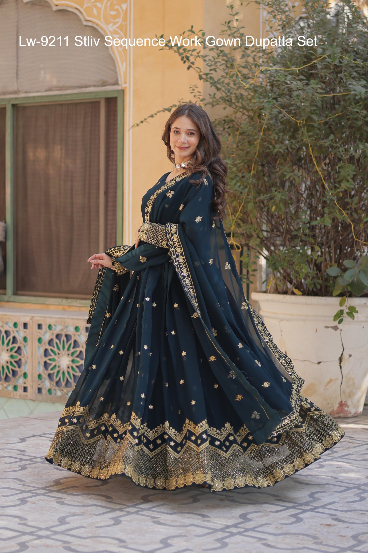 Lw-9211 Stliv Sequence Work Gown Dupatta Set