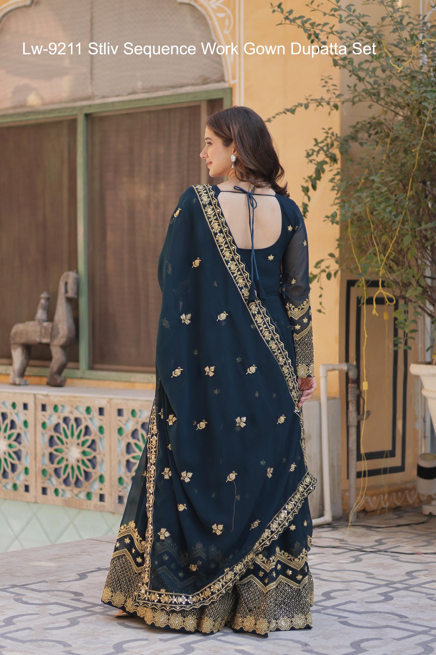 Lw-9211 Stliv Sequence Work Gown Dupatta Set