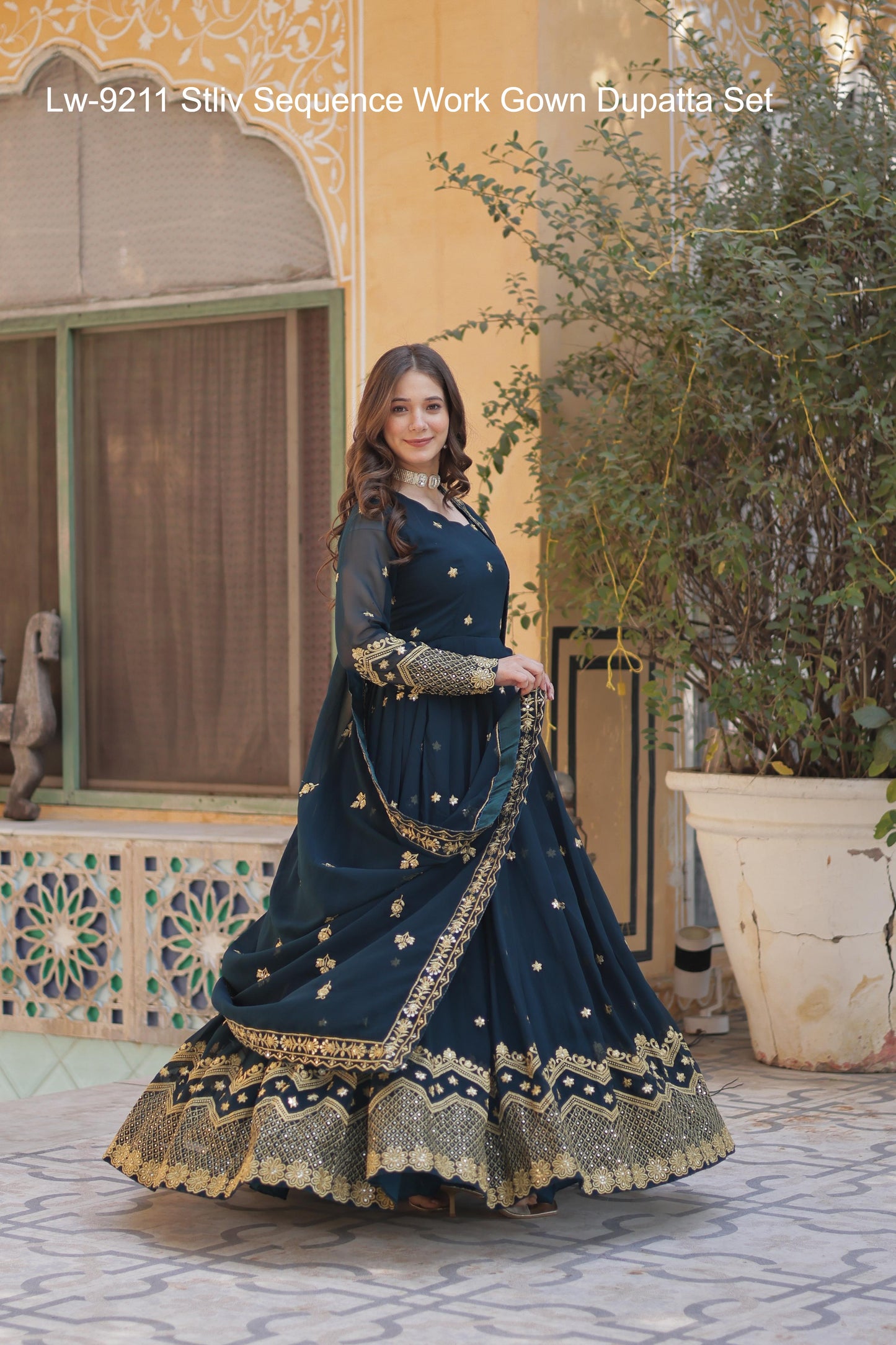 Lw-9211 Stliv Sequence Work Gown Dupatta Set