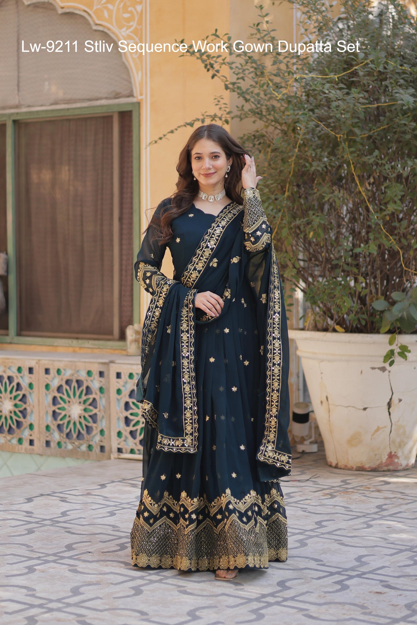 Lw-9211 Stliv Sequence Work Gown Dupatta Set