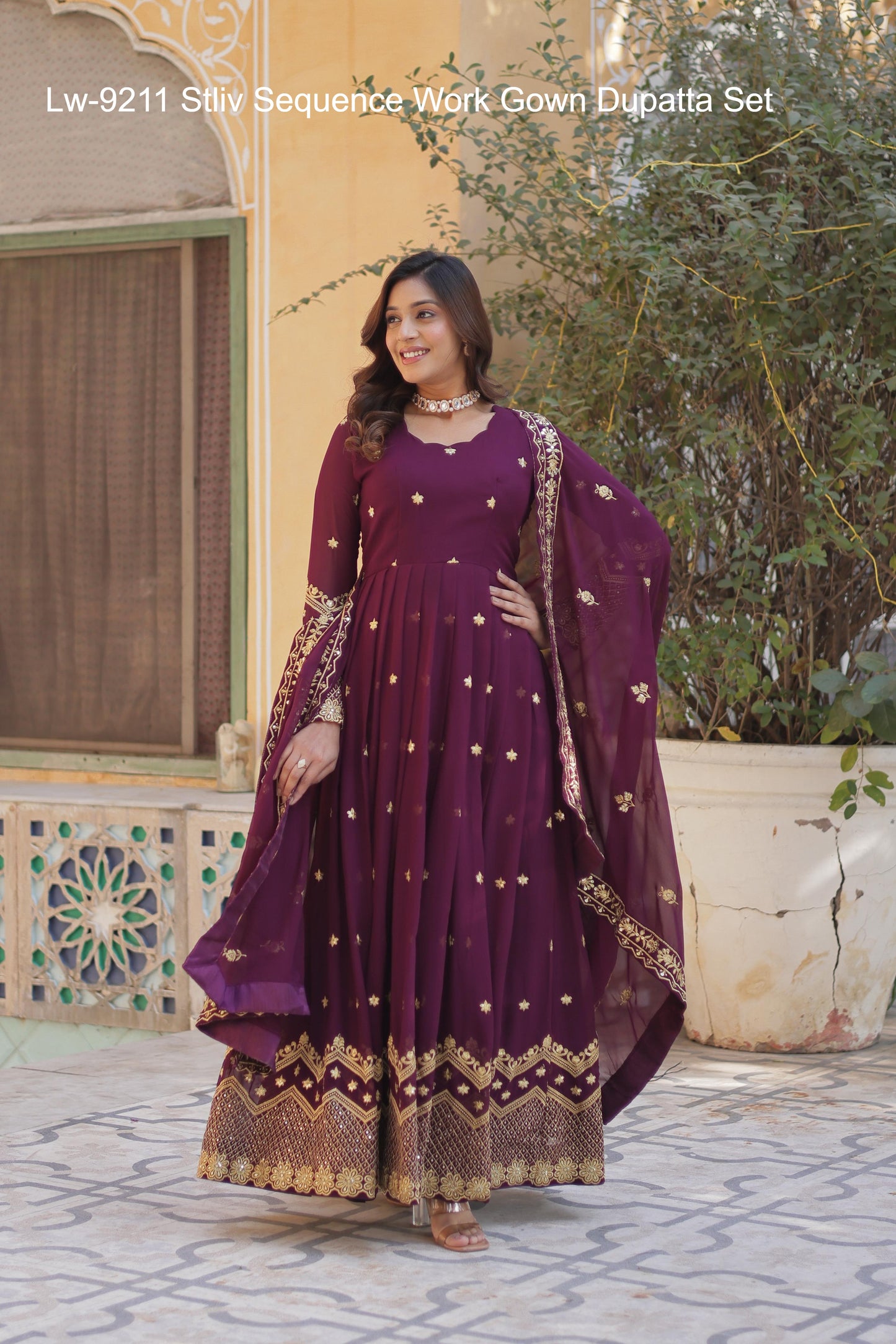 Lw-9211 Stliv Sequence Work Gown Dupatta Set