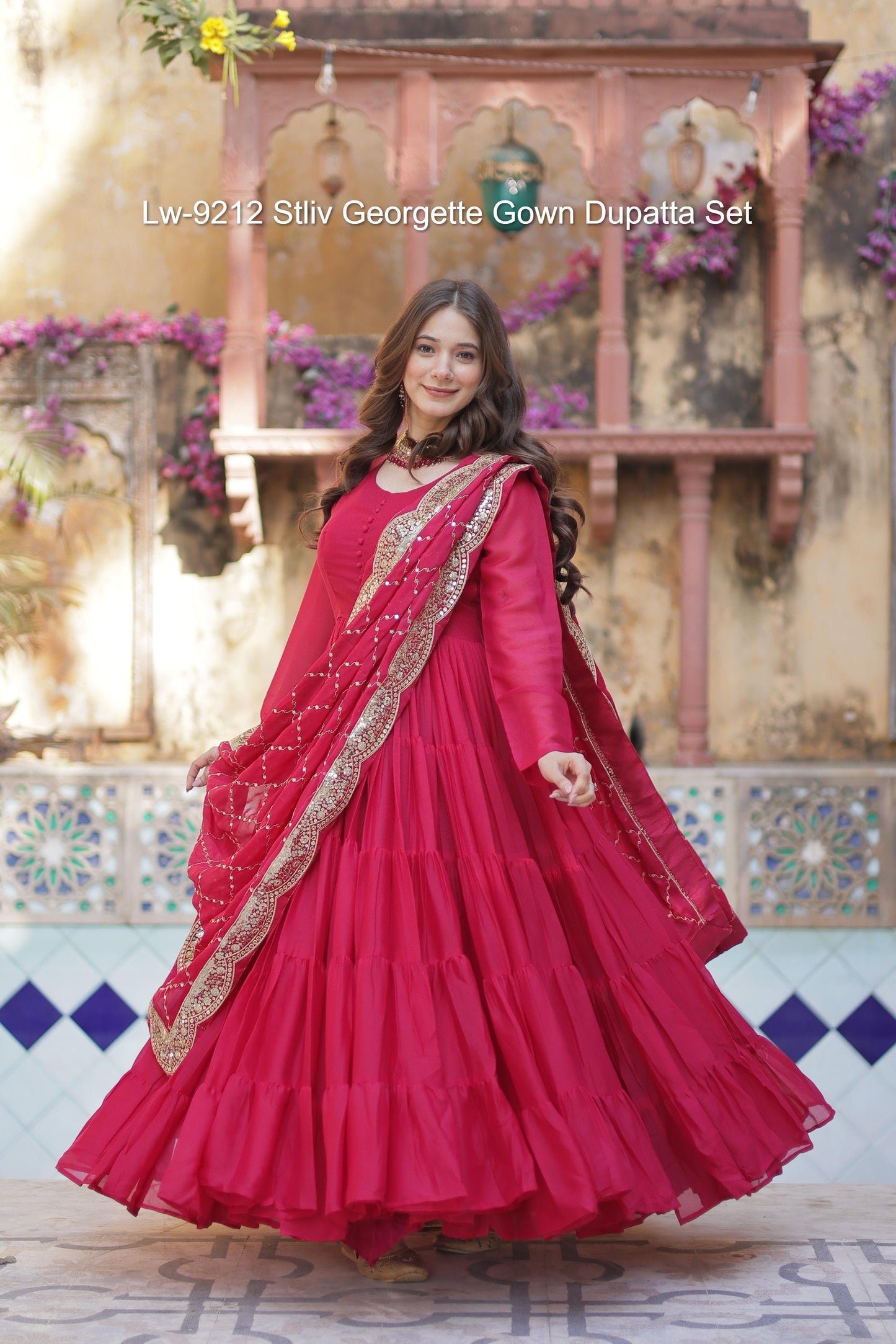 Lw-9212 Stliv Georgette Gown Dupatta Set