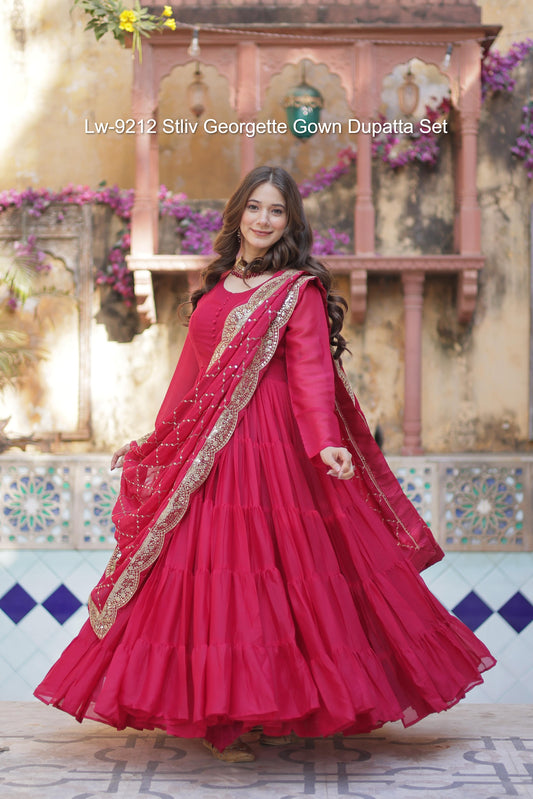 Lw-9212 Stliv Georgette Gown Dupatta Set