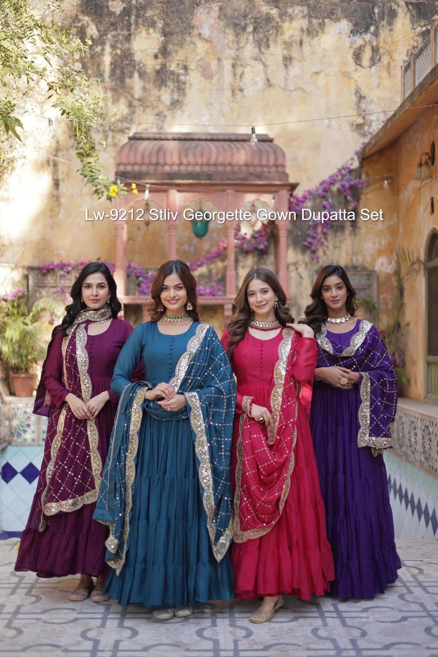 Lw-9212 Stliv Georgette Gown Dupatta Set