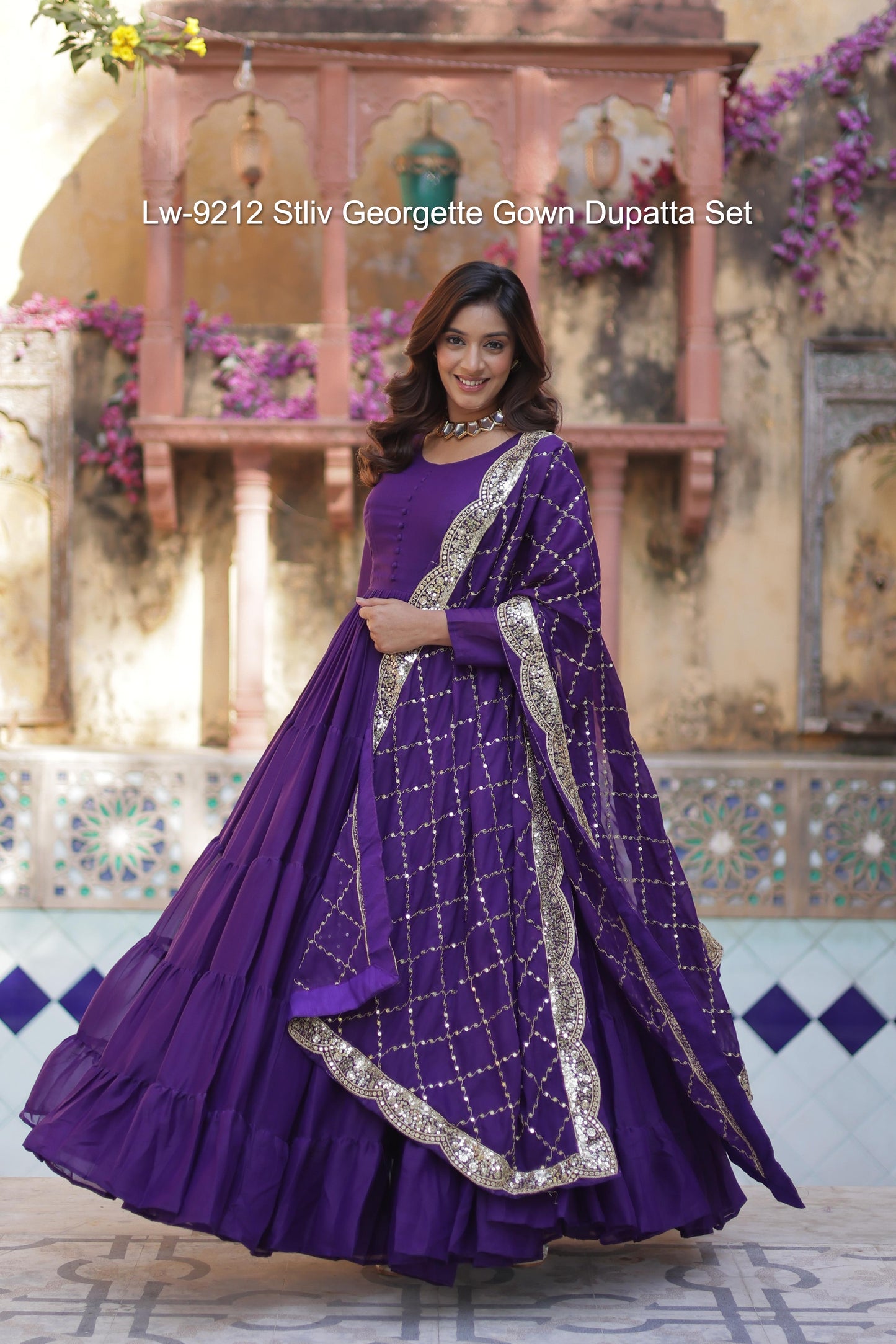 Lw-9212 Stliv Georgette Gown Dupatta Set