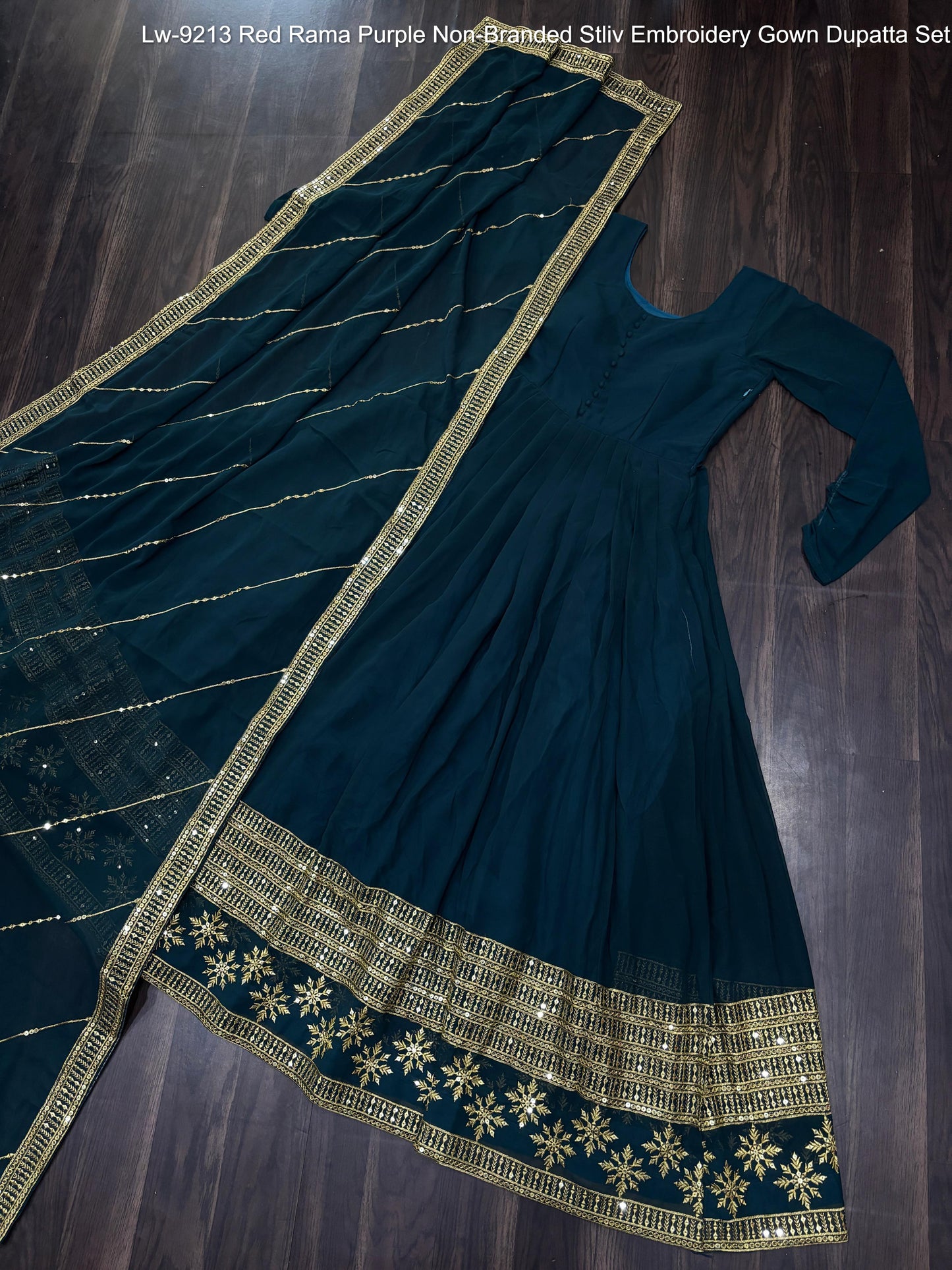 Lw-9213 Red Rama Purple Non-Branded Stliv Embroidery Gown Dupatta Set